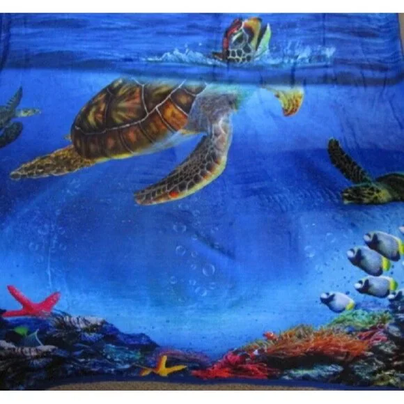 New Honu Sea Turtle Plush Fleece Throw Gift Blanket Sherpa Coral Reef Turtles - Picture 4 of 6